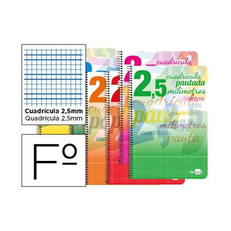 CUADERNO ESPIRAL LIDERPAPEL FOLIO PAUTAGUIA TAPA BLANDA 80H 75 GR CUADRO PAUTADO 2,5MM CON MARGEN CO