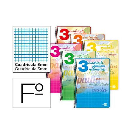 CUADERNO ESPIRAL LIDERPAPEL FOLIO PAUTAGUIA TAPA BLANDA 80H 75 GR CUADRO PAUTADO 3MM CON MARGEN COLO