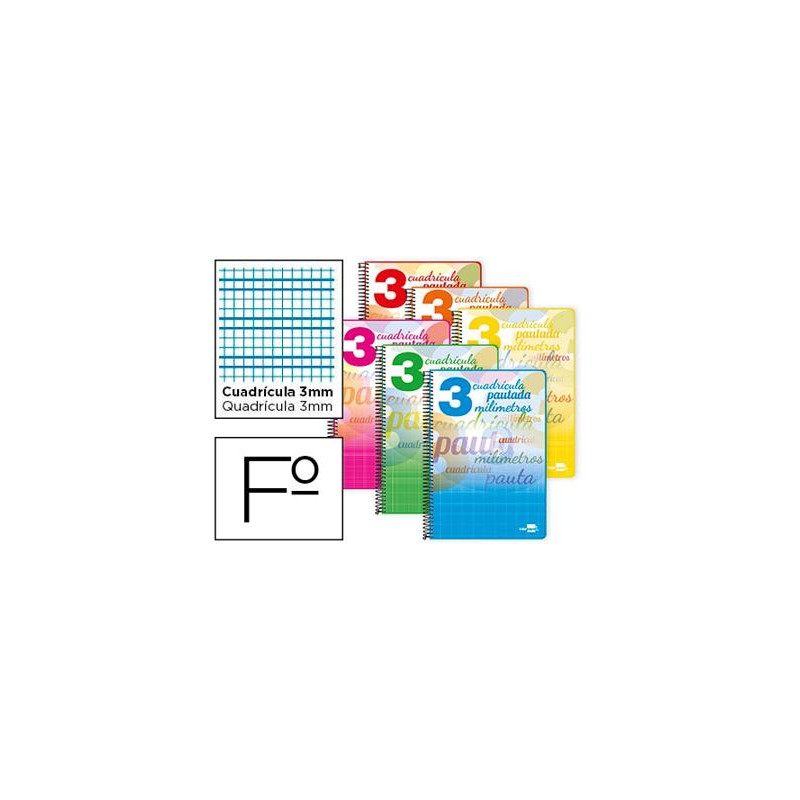 CUADERNO ESPIRAL LIDERPAPEL FOLIO PAUTAGUIA TAPA BLANDA 80H 75 GR CUADRO PAUTADO 3MM CON MARGEN COLO