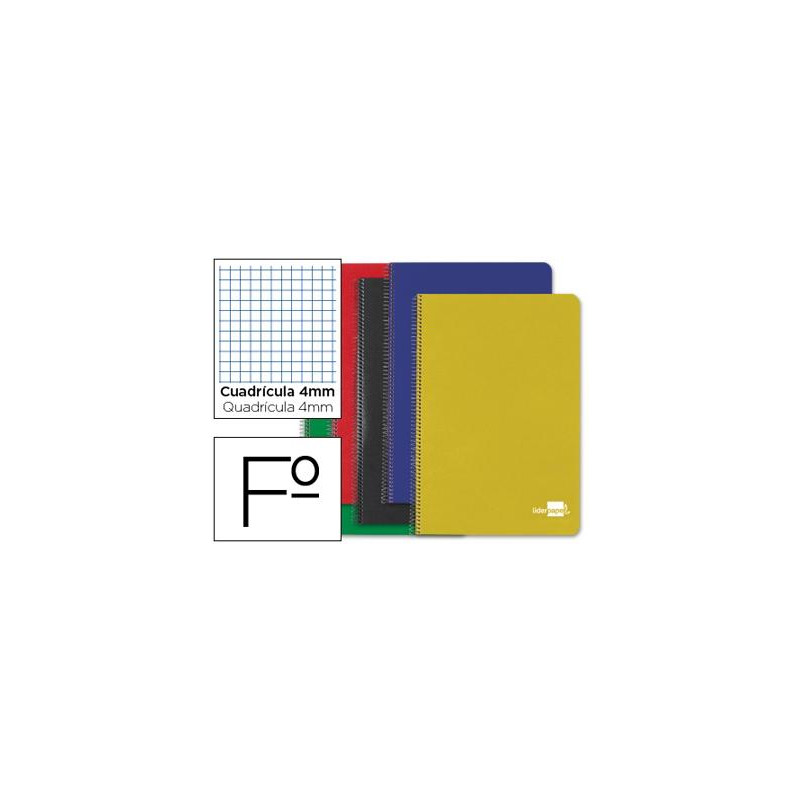 CUADERNO ESPIRAL LIDERPAPEL FOLIO TAPA DURA 80H 60 GR CUADRO 4MM CON MARGEN COLORES SURTIDOS