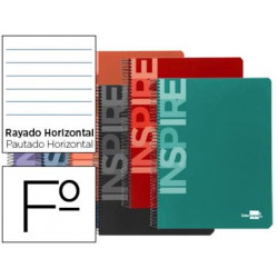 BLOC ESPIRAL LIDERPAPEL FOLIO INSPIRE TAPA EXTRADURA 80H 60G HORIZONTAL CON MARGEN. COLORES SURTIDOS