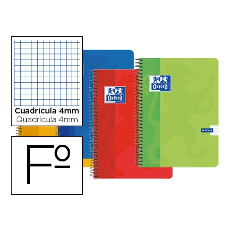 BLOC ESPIRAL OXFORD CARTONCILLO FOLIO 80 HOJAS CUADROS 4 MM