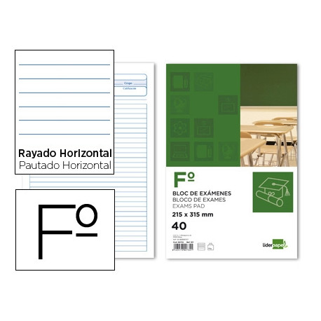 BLOC EXAMENES LIDERPAPEL HORIZONTAL FOLIO 40 HOJAS 60G/M2