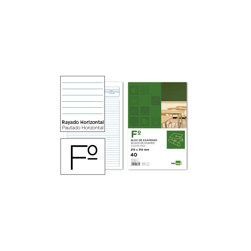 BLOC EXAMENES LIDERPAPEL HORIZONTAL FOLIO 40 HOJAS 60G/M2