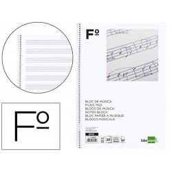 BLOC MUSICA LIDERPAPEL PENTAGRAMA 3MM FOLIO 20 HOJAS 100G/M2