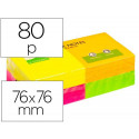 BLOC DE NOTAS ADHESIVAS QUITA Y PON Q-CONNECT 76X76 MM CON 80 HOJAS FLUORESCENTES SURTIDA