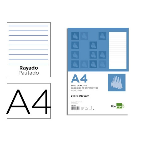 BLOC NOTAS LIDERPAPEL HORIZONTAL A4 80 HOJAS 60G/M2