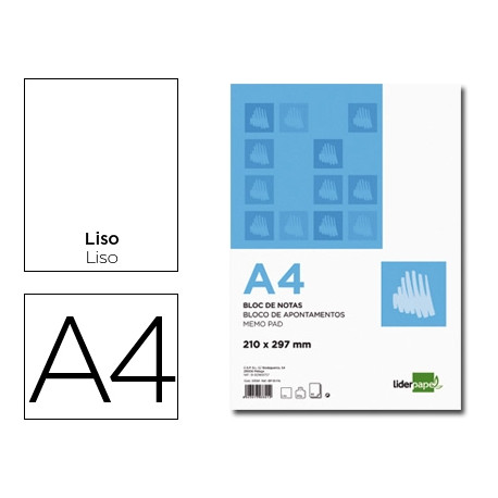 BLOC NOTAS LIDERPAPEL LISO A4 80 HOJAS 60G/M2