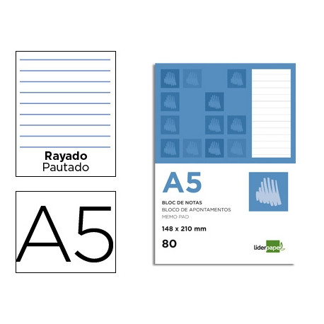 BLOC NOTAS LIDERPAPEL HORIZONTAL A5 80 HOJAS 60G/M2 PERFORADO