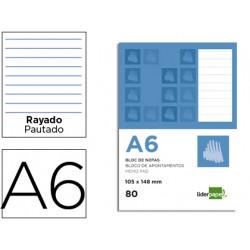 BLOC NOTAS LIDERPAPEL HORIZONTAL A6 80 HOJAS 60G/M2 PERFORADO