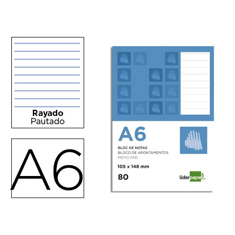 BLOC NOTAS LIDERPAPEL HORIZONTAL A6 80 HOJAS 60G/M2 PERFORADO