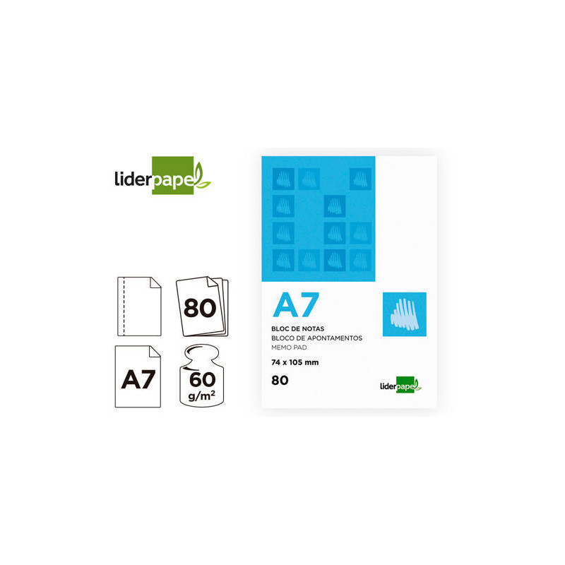 BLOC NOTAS LIDERPAPEL LISO A7 80 HOJAS 60G/M2 PERFORADO