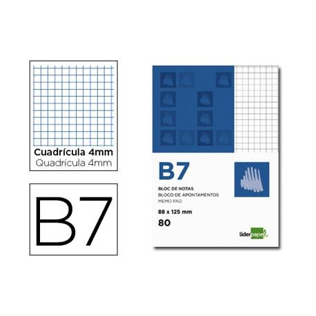 BLOC NOTAS LIDERPAPEL CUADRO 4MM B7 80 HOJAS 60G/M2 PERFORADO