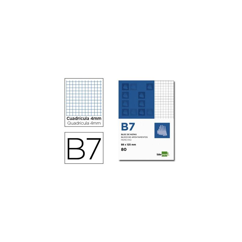 BLOC NOTAS LIDERPAPEL CUADRO 4MM B7 80 HOJAS 60G/M2 PERFORADO