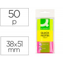 BLOC DE NOTAS ADHESIVAS QUITA Y PON Q-CONNECT 38X51 MM NEON PACK DE 3 UNIDADES CON 50 HOJAS POR COLO