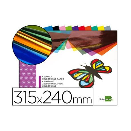 BLOC TRABAJOS MANUALES LIDERPAPEL CELOFAN 240X315MM 10 HOJAS COLORES SURTIDOS