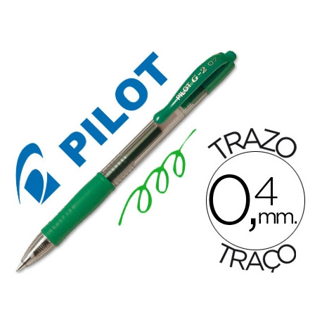 BOLIGRAFO PILOT G-2 VERDE TINTA GEL RETRACTIL SUJECION DE CAUCHO