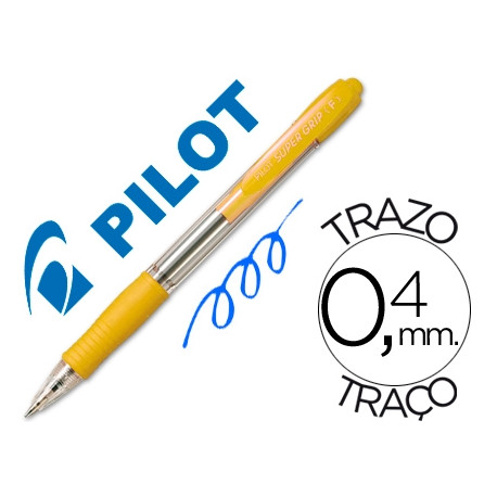 BOLIGRAFO PILOT SUPER GRIP AMARILLO RETRACTIL SUJECION DE CAUCHO TINTA BASE DE ACEITE