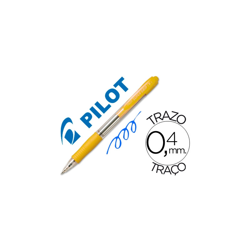 BOLIGRAFO PILOT SUPER GRIP AMARILLO RETRACTIL SUJECION DE CAUCHO TINTA BASE DE ACEITE