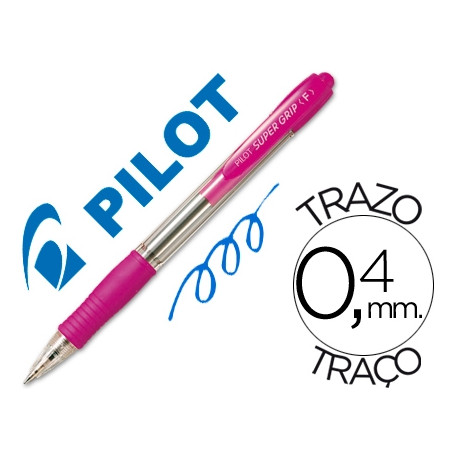 BOLIGRAFO PILOT SUPER GRIP ROSA RETRACTIL SUJECION DE CAUCHO TINTA BASE DE ACEITE