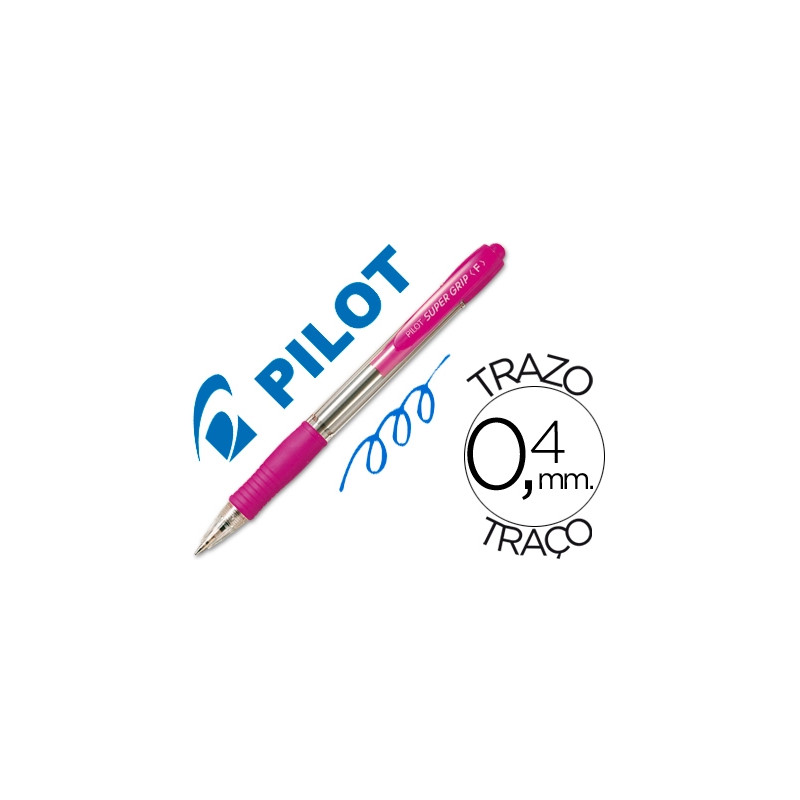 BOLIGRAFO PILOT SUPER GRIP ROSA RETRACTIL SUJECION DE CAUCHO TINTA BASE DE ACEITE