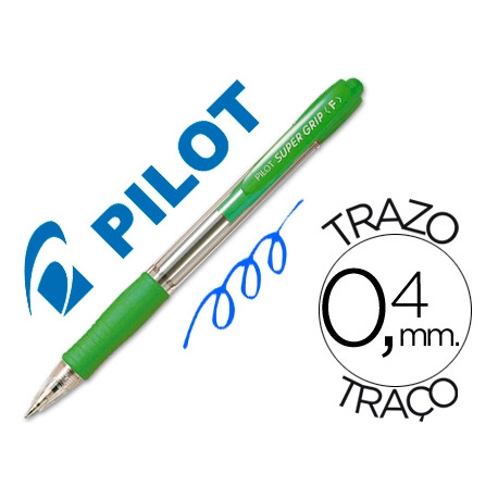 BOLIGRAFO PILOT SUPER GRIP VERDE CLARO RETRACTIL SUJECION DE CAUCHO TINTA BASE DE ACEITE