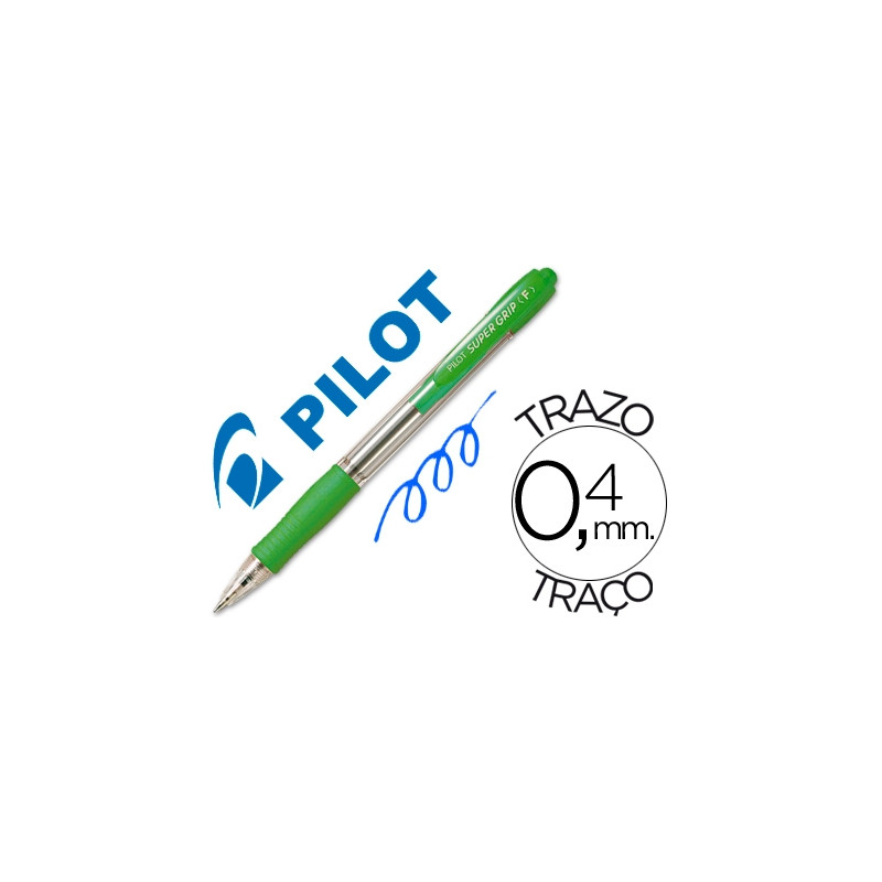 BOLIGRAFO PILOT SUPER GRIP VERDE CLARO RETRACTIL SUJECION DE CAUCHO TINTA BASE DE ACEITE