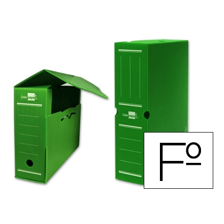 CAJA ARCHIVO DEFINITIVO PLASTICO LIDERPAPEL LOMO 100 MM VERDE 360X100X260 MM