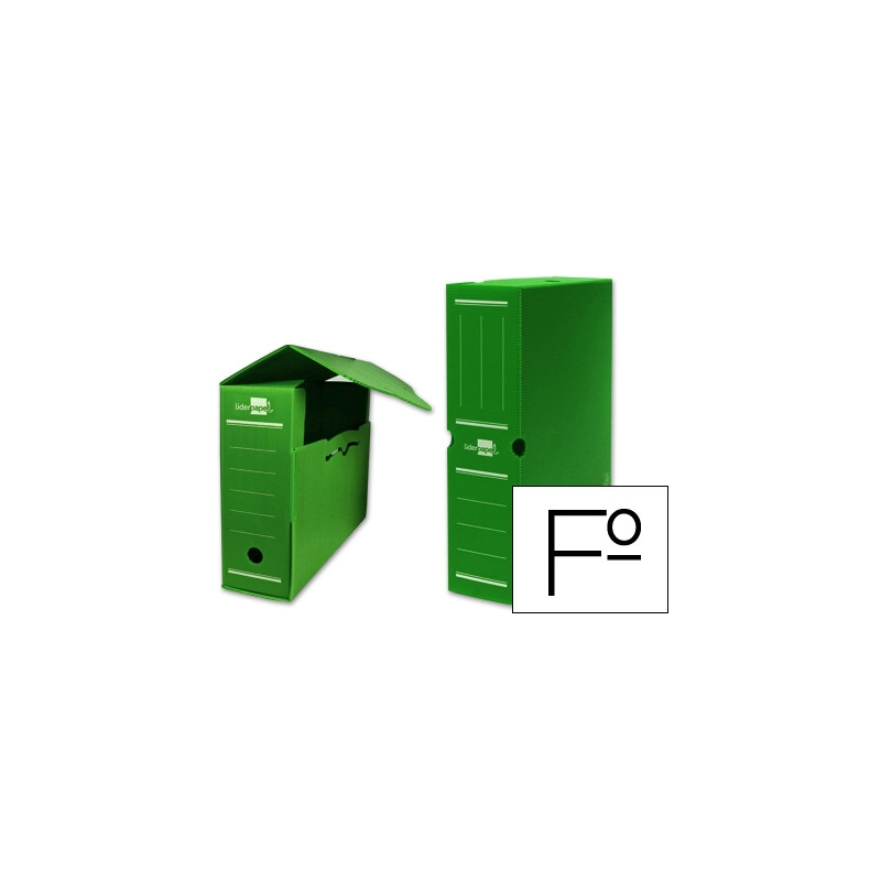 CAJA ARCHIVO DEFINITIVO PLASTICO LIDERPAPEL LOMO 100 MM VERDE 360X100X260 MM