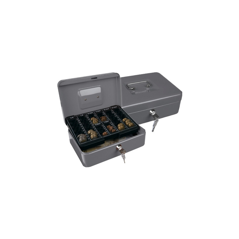 CAJA CAUDALES Q-CONNECT 10" 250X180X90 MM PLATA CON PORTAMONEDAS