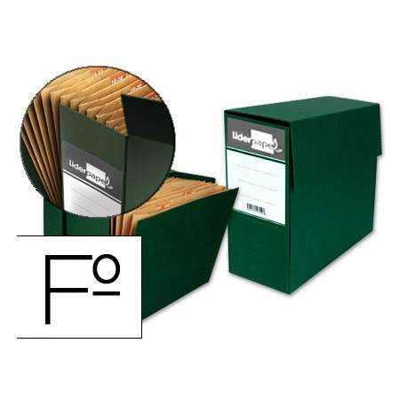 CAJA TRANSFERENCIA LIDERPAPEL FOLIO CON FUELLE LOMO 110 MM COLOR VERDE 380X110X260 MM