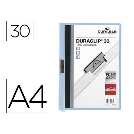 CARPETA DURACLIP DOSSIER PINZA LATERAL AZUL CAPACIDAD 30 HOJAS