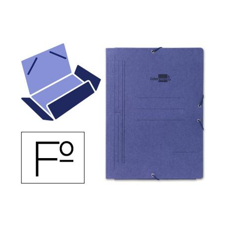 CARPETA LIDERPAPEL GOMAS FOLIO 3 SOLAPAS CARTON PINTADO AZUL