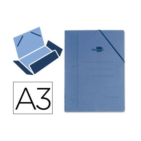 CARPETA LIDERPAPEL GOMAS A3 3 SOLAPAS CARTON PRESPAN AZUL