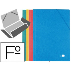  CARPETA LIDERPAPEL GOMAS FOLIO 3 SOLAPAS CARTON SIMIL PRESPAN PACK DE 4 UNIDADES COLORES SURTIDOS