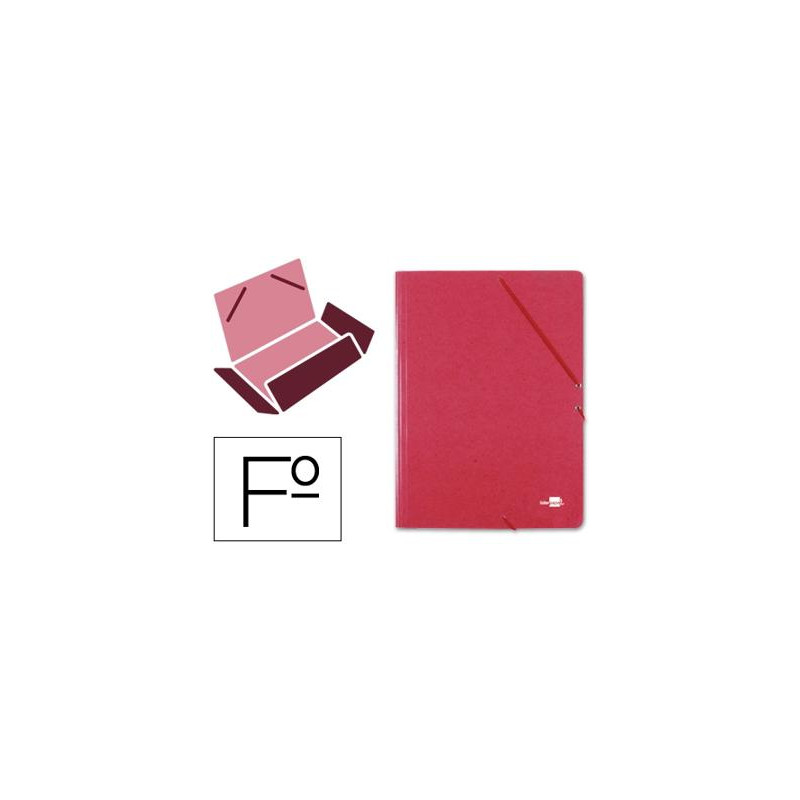 CARPETA LIDERPAPEL GOMAS FOLIO 3 SOLAPAS CARTON SIMIL PRESPAN ROJA