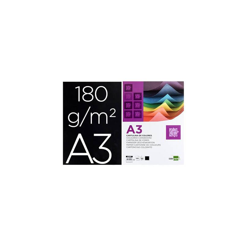 CARTULINA LIDERPAPEL A3 180G/M2 NEGRO