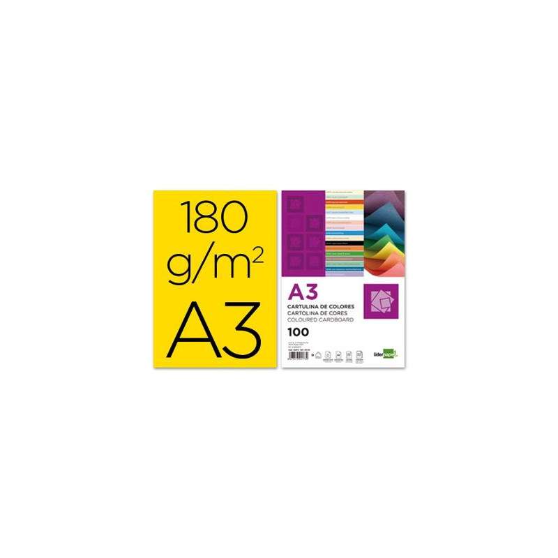 CARTULINA LIDERPAPEL A3 180G/M2 AMARILLO 