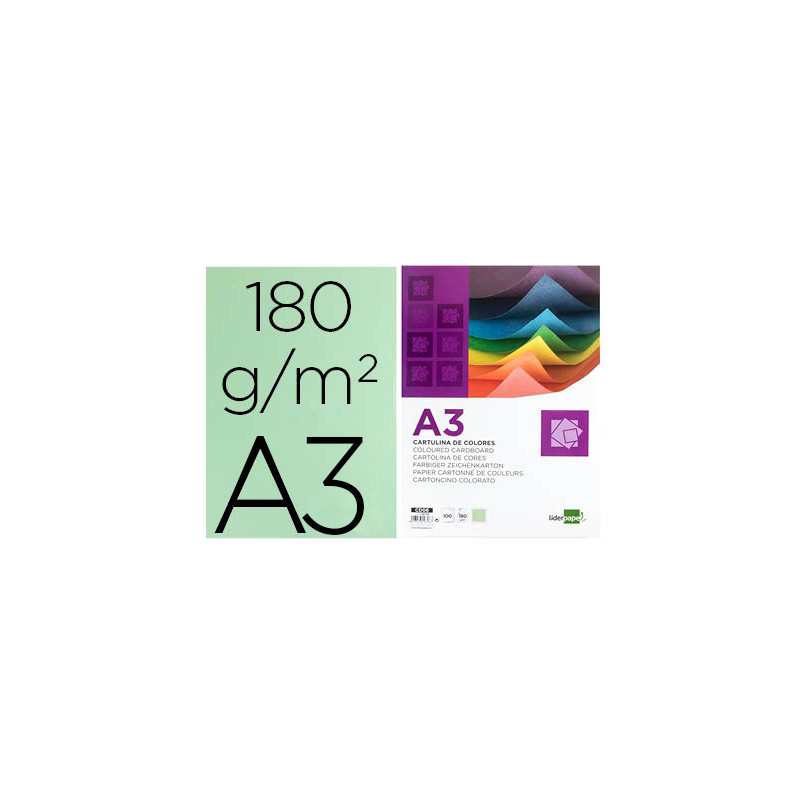 CARTULINA LIDERPAPEL A3 180G/M2 VERDE