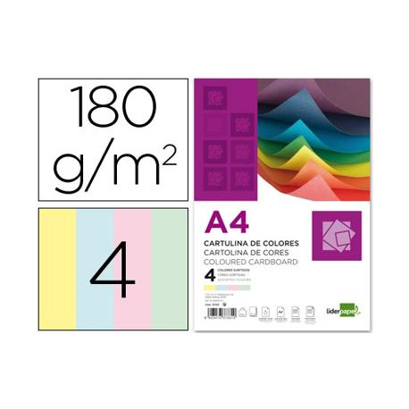 CARTULINA LIDERPAPEL A4 180G/M2 4 COLORES SURTIDOS