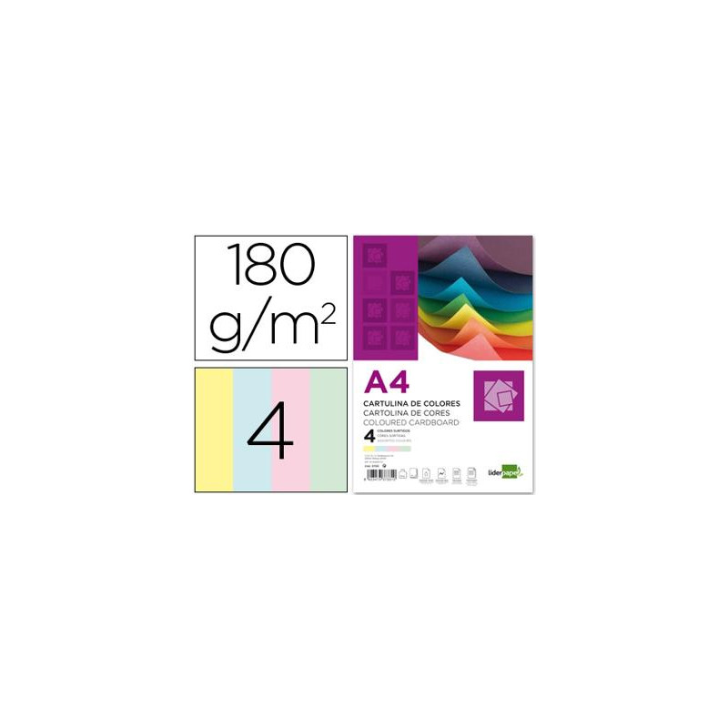 CARTULINA LIDERPAPEL A4 180G/M2 4 COLORES SURTIDOS