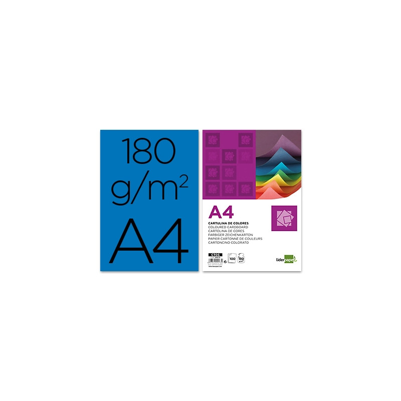 CARTULINA LIDERPAPEL A4 180G/M2 AZUL