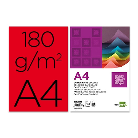 CARTULINA LIDERPAPEL A4 180G/M2 ROJO