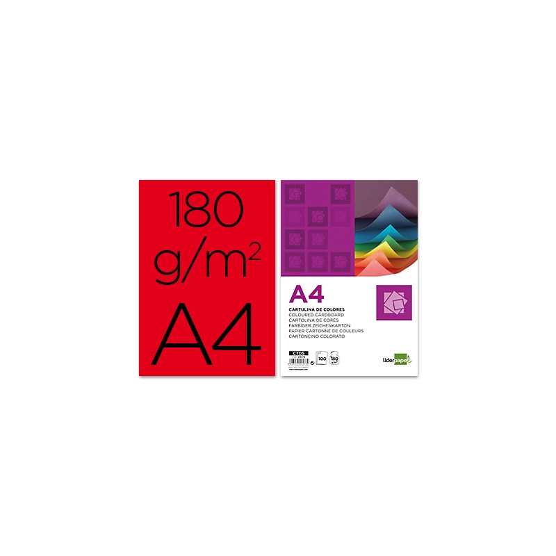 CARTULINA LIDERPAPEL A4 180G/M2 ROJO