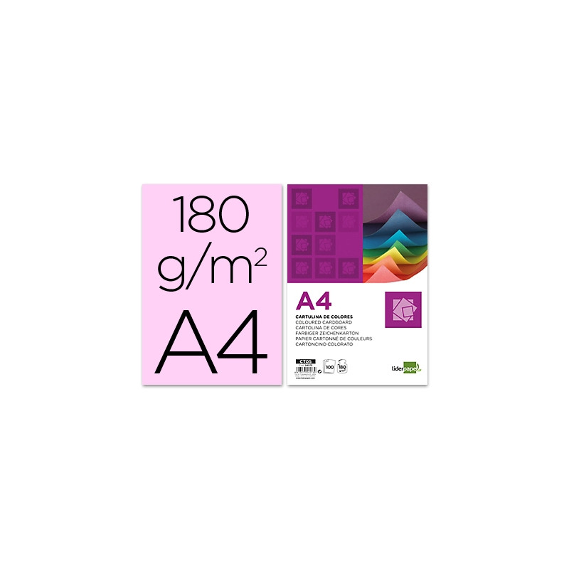 CARTULINA LIDERPAPEL A4 180G/M2 ROSA