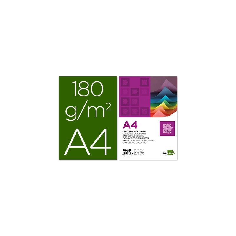 CARTULINA LIDERPAPEL A4 180G/M2 VERDE BILLAR