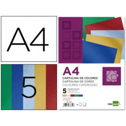 CARTULINA LIDERPAPEL A4 235 G/M2 METALIZADA 5 COLORES SURTIDOS PAQUETE DE 50 HOJAS