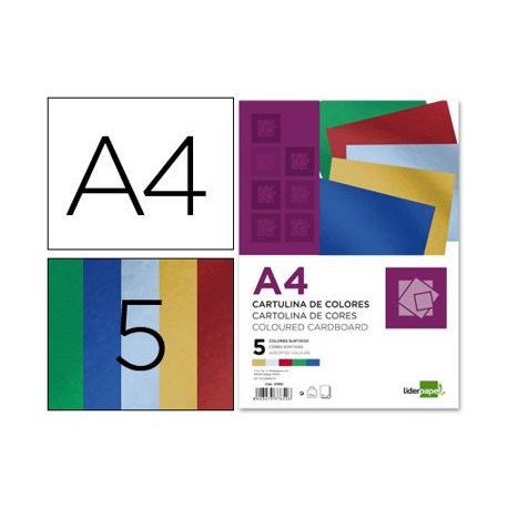 CARTULINA LIDERPAPEL A4 235 G/M2 METALIZADA 5 COLORES SURTIDOS PAQUETE DE 50 HOJAS