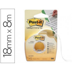 CINTA ADHESIVA POST-IT PARA OCULTAR Y ETIQUETAR 2 LINEAS 18 MT X 8 MM EN PORTARROLLO