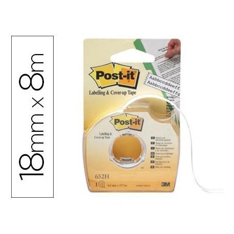 CINTA ADHESIVA POST-IT PARA OCULTAR Y ETIQUETAR 2 LINEAS 18 MT X 8 MM EN PORTARROLLO